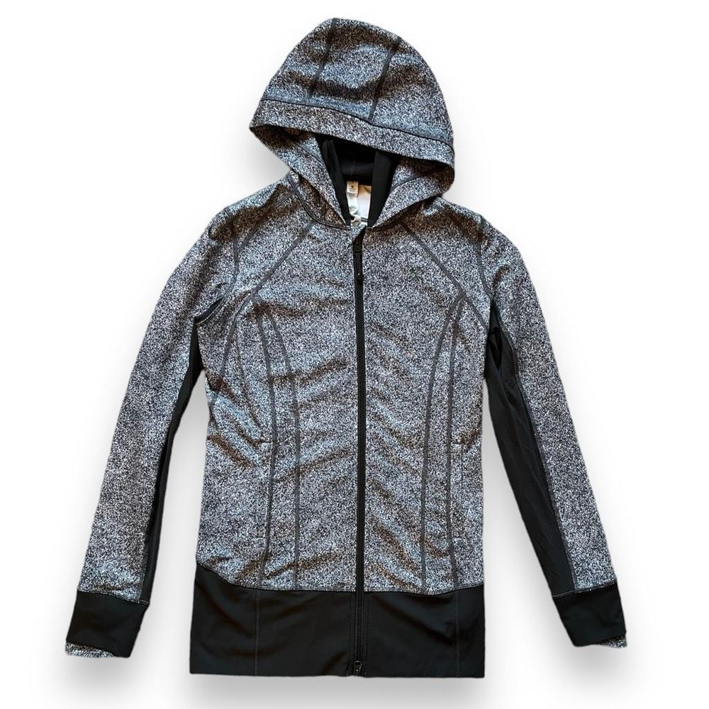 LULULEMON womens size 8 daily practice zip up jacket black white marble